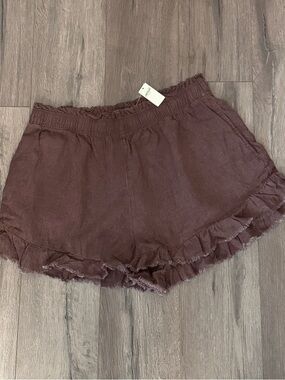 aerie Shorts Ruffle-Hem Linen Blend